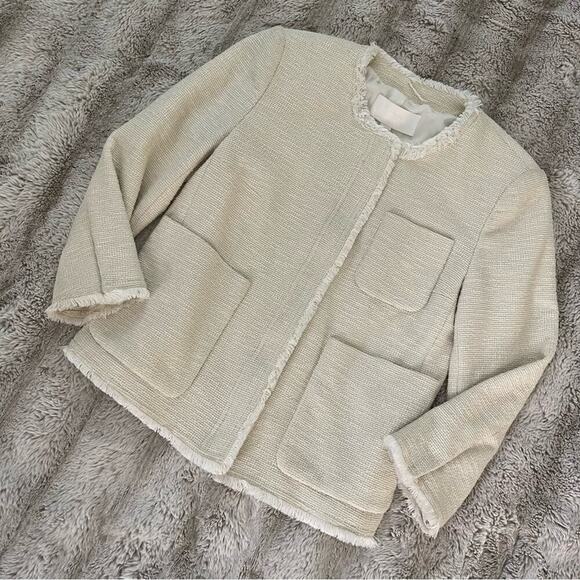 Hugo‎ Boss Ivory Tweed Classic Zip Up Coat - Picture 2 of 7